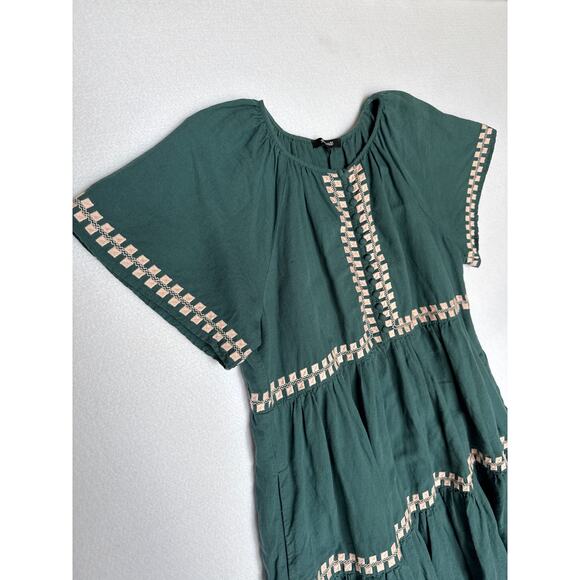 Madewell Embroidered Linen-Blend Flutter-Sleeve Mini Dress green pink medium - Picture 6 of 13